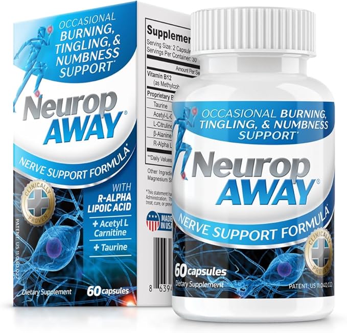 NeuropAWAY Nerve Support Supplement, R-Alpha Lipoic Acid to Help Provide Nerve Relief and Health in as Little as 5 Days, Acetyl-L-Carnitine, Taruine, Vitamin B12, L-Citrulline 60 Capsules