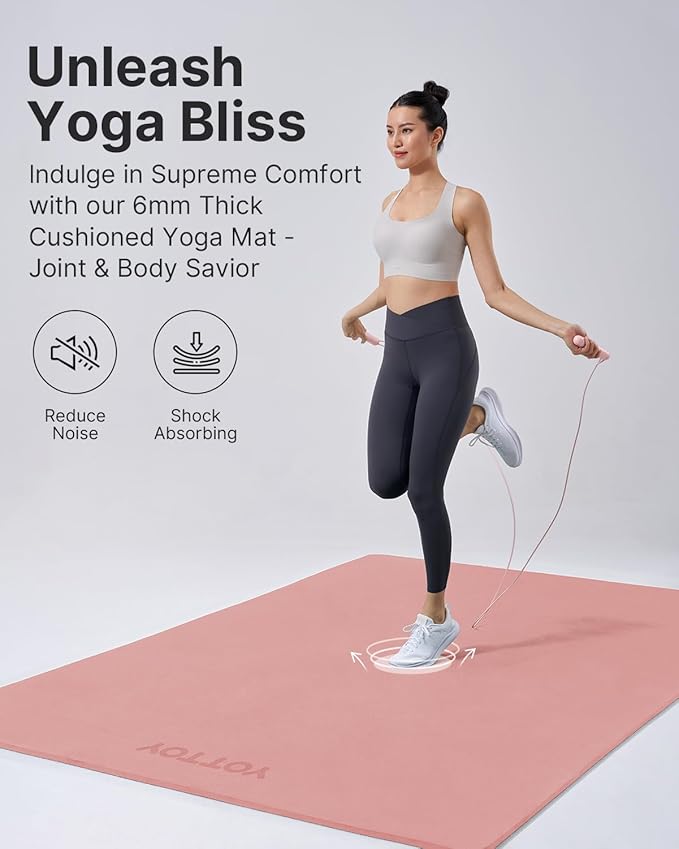 YOTTOY Large Yoga Mat (75 * 52 * 1/2inch),Extra Wide TPE Exercise Mat,Non-Slip Workout Mat for Pilates, Fitness, Barefoot, Home Gym Studio with Strap and Towel