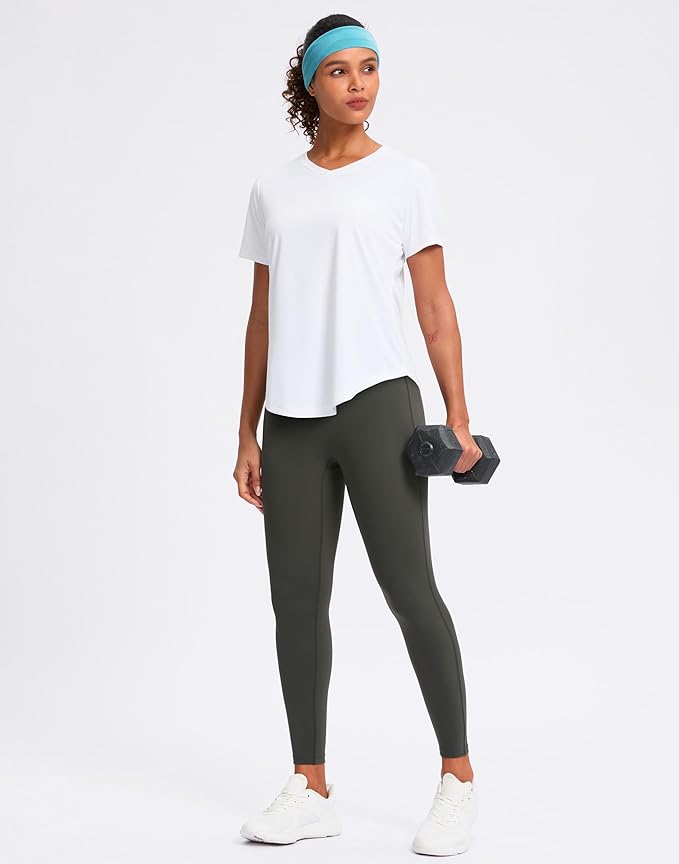 Womens Workout Tops V-Neck Short Sleeve UPF 50+ Sun Shirt Moisture Wicking Quick Dry Top for Gym, Running, Athletic
