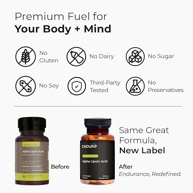 Endur Alpha Lipoic Acid, Antioxidant Defense & Cellular Energy Support, Immediate Release, Vegan, Gluten Free, 300mg (150 Softgels)