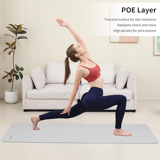 HAHE Yoga Mat Thick (8MM,1/3"), Eco-Friendly POE Non Slip Yoga Mat, High Rebound & Shock Absorption, Anti-Tear & Sweat-Resistant for Yoga, Fitness, Home, Workouts, Large Pilates Mats 72"x24" with Carrying Strap
