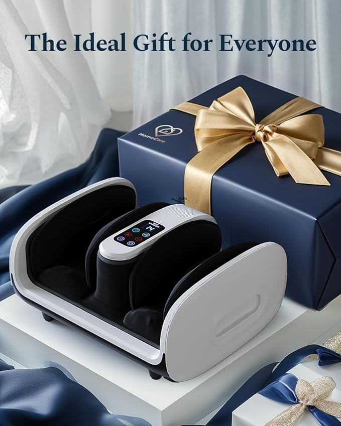 HomeCare Shiatsu Foot Massager with Heat & Ice Therapy - Gray, Deep Kneading for Plantar Fasciitis & Neuropathy Relief, Adjustable Intensity, Feet/Leg/Calf/Ankle at Home/Office,Gifts for Women, Men