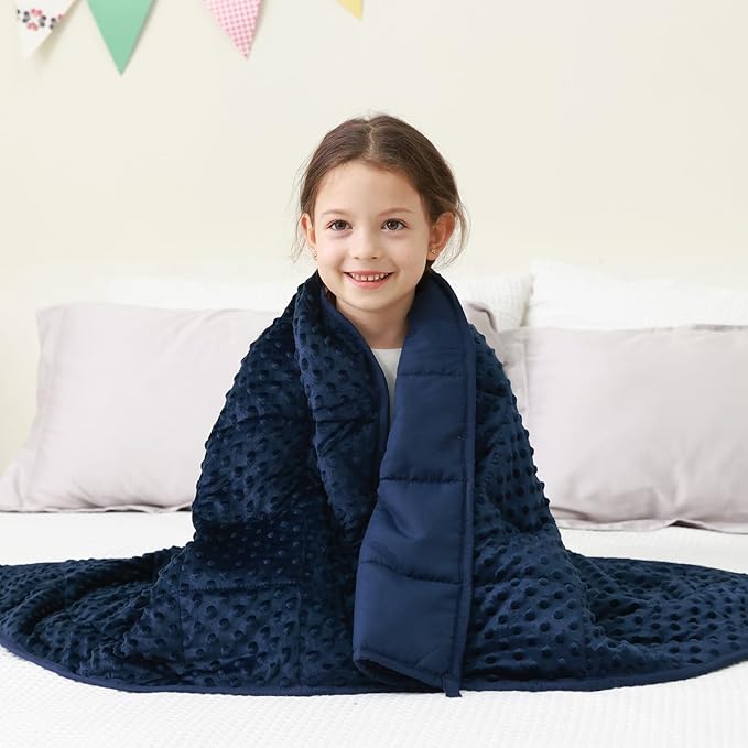Mr. Sandman Weighted Blanket 5LBS 36 x 48 Inches, Minky Dots Heavy Blanket with Glass Beads, Soft and Cooling for School and Home, Navy Blue