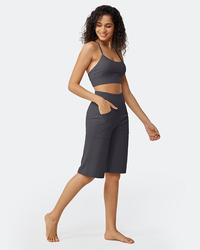 Promover Capri Pants for Women Wide Leg Yoga Cropped Pants with Pockets Loose Casual Summer Pants