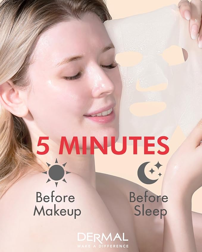 DERMAL Honey Grapefruit Collagen Essence Korean Facial Mask Sheet Pack of 10 - Rich in Vitamin C & Amino Acid - Hydrating, Evens Skin Tone & Dark Spots - Hypoallergenic Skin Friendly Sheet