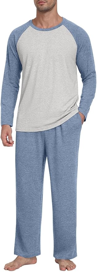 Men's Pajamas Set Sleepwear Pjs Lightweight Long Sleeve Pjs Soft Comfy Sleep Sets with Pockets