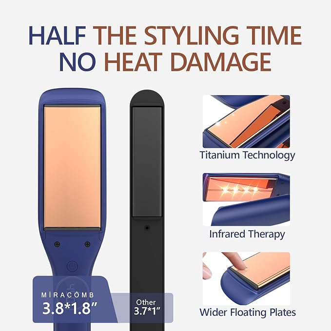 Titanium Flat Iron Hair Straightener | MIRACOMB Professional Straightening Iron Styler with Infrared Light for Straight and Smooth Styles|1.75" Premium 2 in 1 Styling Tool with Digital Heat Settings