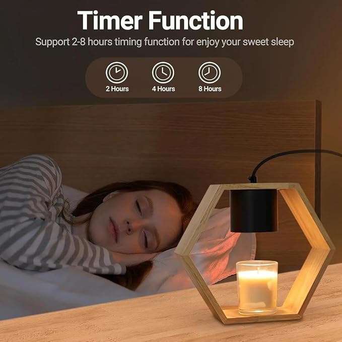 VIVU Candle Warmer Lamp with Timer & Dimmable Light – Wood Base & Iron Frame – Flameless Jar Wax Melter for Home, Office, Bedroom – VIVU Store