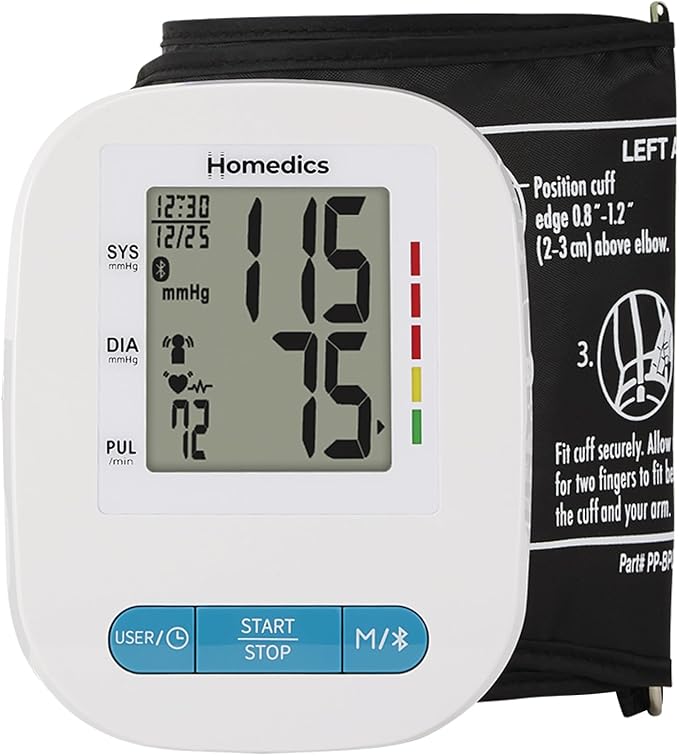 Homedics 500 Series Bluetooth Upper Arm Blood Pressure Monitor for Home Use, Voice Out Guide, Smart Measure, Irregular Heartbeat Detection, 2 Users, 120 Memories Each
