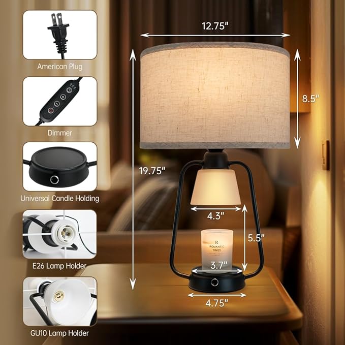 2 Pack Candle Warmer Lamp with Timer Dimmable Table Lamp for New Home Decor,Birthday Gifts Wax Warmer Lamp for Jar Candles with 6 Bulbs