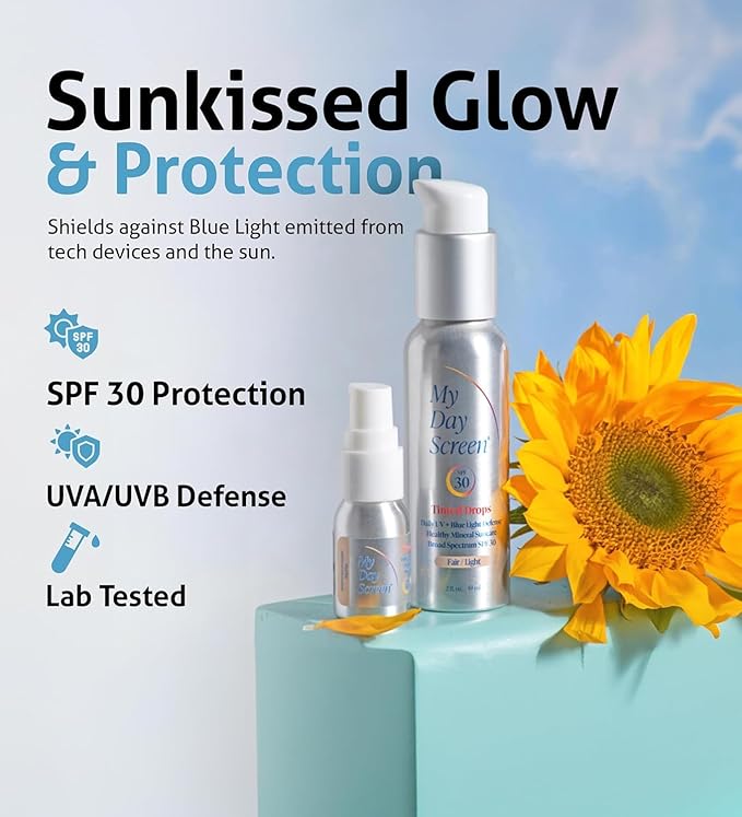 Tinted Sunscreen for Face, 3-in-1 Moisturizer with SPF 30, Face Sunscreen Protection, Tinted Drops to Match Light to Medium Skin Tones, 0.7 fl oz