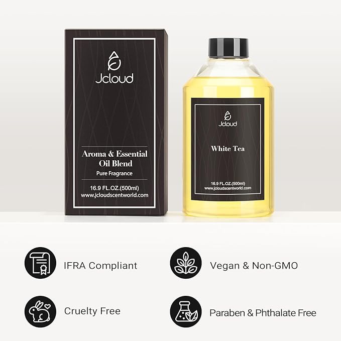 JCLOUD White Tea Hotel Diffuser Oil - 16.9 Fl Oz (500mL) - Luxury Cold Air Diffuser Oil Refill & Hotel Scent Essential Oils Bulk for Home, Aromatherapy, Offices