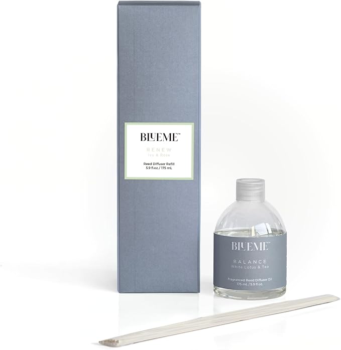 BLUEME Renew-Ivy & Rose, 5.92 Fl Oz Wellness Diffuser Oil Refill, Contains Essential Oil, Sustainable, Hand Finished, Premium, Luxury Ceramic, Natural Rattan Reeds