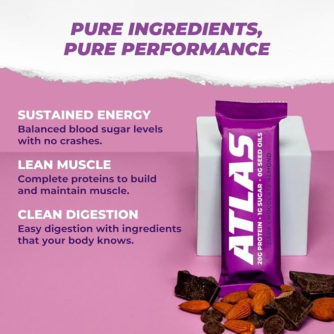 Atlas Protein Bar, 20g Clean Protein, 1g Natural Sugar, No Seed Oils, Gluten Free, No Artificial Sweeteners, Ultimate Whey Variety, 12 Pack
