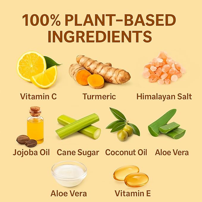 Vitamin C & Turmeric Body Scrub, Natural Face Exfoliator, Himalayan Salt with Coconut Oil, Jojoba Oil, Aloe Vera, Vitamin E, Cane Sugar