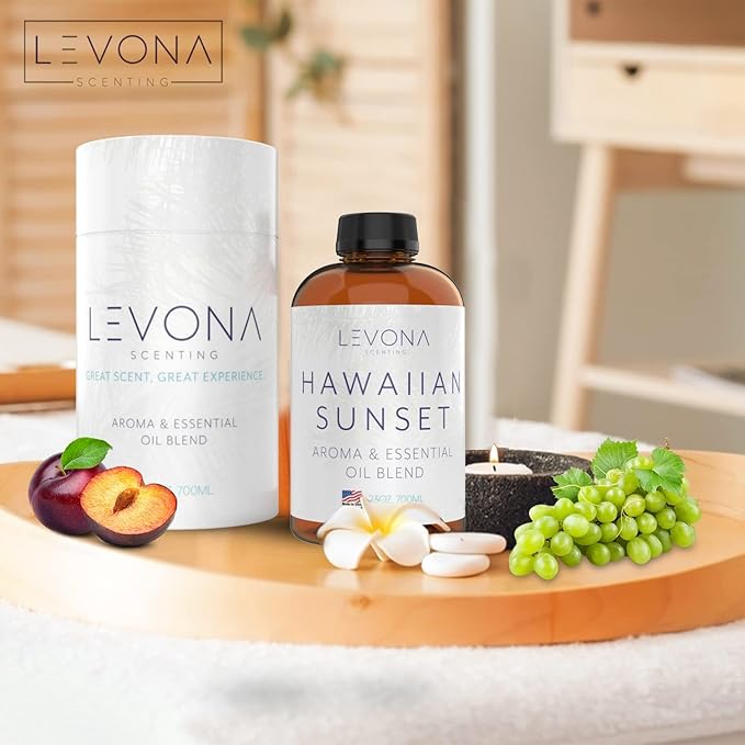 Levona Scent Essential Oil - Fresh Aroma for Home, Office, Hotel & Spa, Perfect in Humidifiers and Diffusers, Luxury Fragrance, with Mandarin Citrus & Grape Notes - 700ml/ 23 fl oz, Hawaiian Sunset