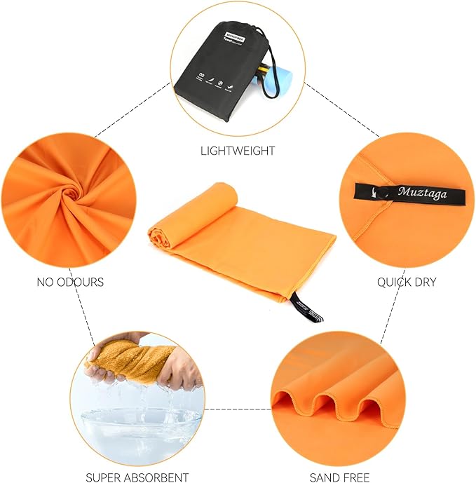 Microfiber Beach Towel-Perfect for Travel, Sports, Camping, Swimming, Yoga, Gym- Quick Dry, Sand Free, Compact, Lightweight, Absorbent (Orange,Large(160x90cm, 63x35”))
