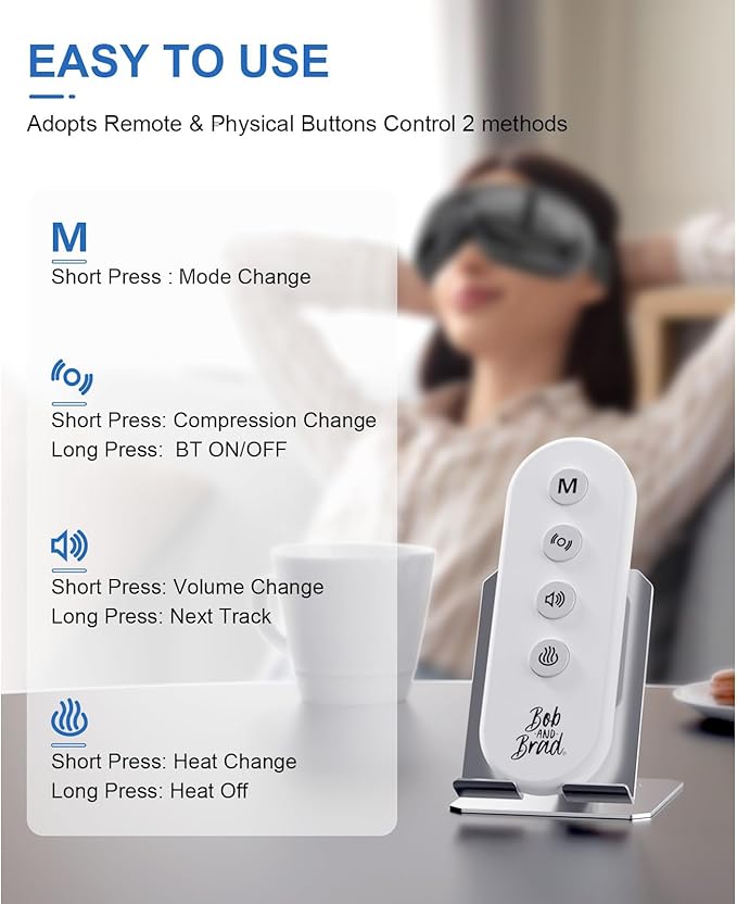 BOB AND BRAD Eye Massager, EyeOasis 2 Plus Eye Mask for Migraines with Remote, Heat, Compression, Smart Face Massager for Dry Eyes Relief, FSA Eligible/HSA Eligible Birthday Gifts for Women Men Mom