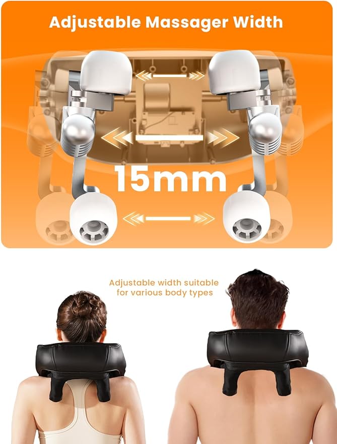 Cordless Neck and Back Massager with Heat, Upgarded Adjustable Width Electric Deep Tissue 4D Kneading Massage, Shiatsu Shoulder Massage Pillow for Body Muscle Pain Relief, Gifts for Mom Dad