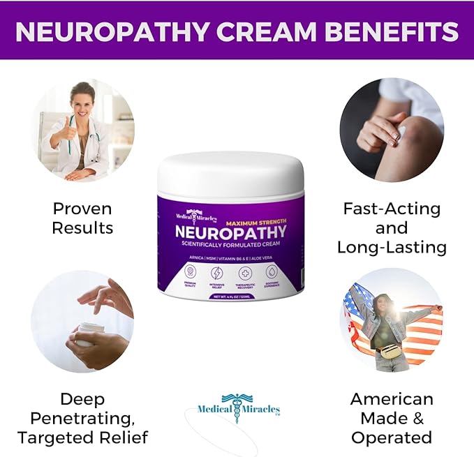 Medical Miracles Neuropathy Nerve Therapy Max-Potency Relief Cream for Feet, Hands, Legs, and Toes - Enriched with Arnica, Vitamin B6, Aloe Vera, MSM - Expertly Crafted for Exceptional Relief 4oz