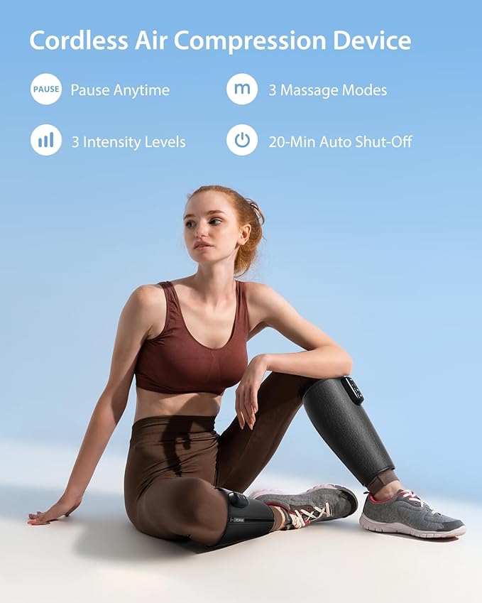 CINCOM Cordless Calf Massager for Circulation, Leg Compression Massager for Calf, Rechargeable Leg Massage with 3 Intensities 3 Modes for Pain Relief, Gifts for Women Men