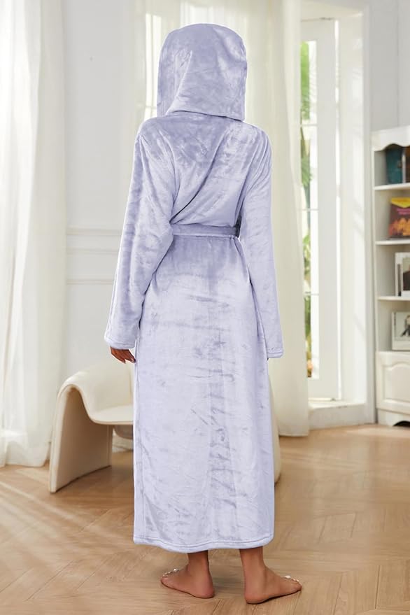 HEARTNICE Womens Long Hooded Robe, Soft Warm Fleece Bathrobes Full Length Plush House Coat