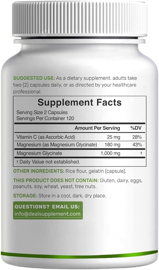 Magnesium Glycinate 500mg Per Capsule (1000mg Per Serving) Plus Vitamin C, 240 Capsules – 100% Chelated for Easy Absorption – Essential Mineral Supplement for Muscle, Sleep, & Heart Health