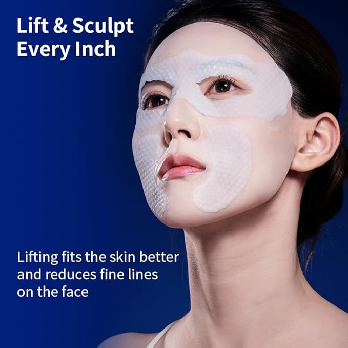 REAL DEEP HYALURONIC ACID ANTI-WRINKLE MASK - Multi-Zone Micro-Pressure Face Mask for Eyes, Cheeks & Jawline - SMAS Lifting Technology with Supro-Energy Complex & Cyto HA - 5ea