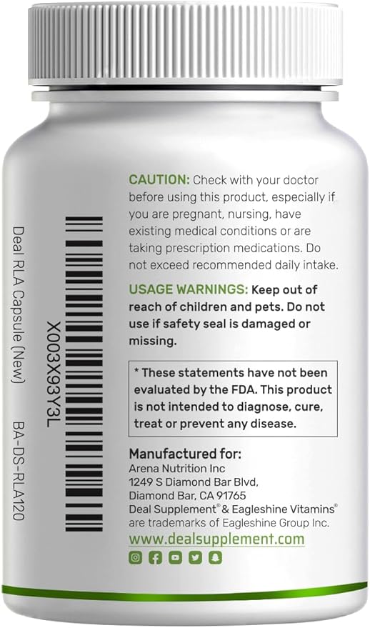 DEAL SUPPLEMENT R Alpha Lipoic Acid 600mg with Benfotiamine 300mg Per Serving, 120 Veggie Capsules – 200mg R-ALA Per Capsule – Antioxidant Supplement for Energy & Nervous System Support