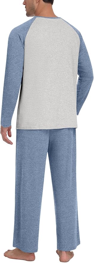Men's Pajamas Set Sleepwear Pjs Lightweight Long Sleeve Pjs Soft Comfy Sleep Sets with Pockets