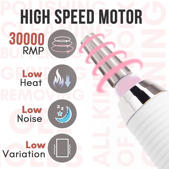 Makartt Nail Drill Professional, Rechargeable Nail E File 30000RPM Electric Nail Drill, Malory Pink Portable Gel Nail Remover Machine with Nail Drill Bits & Sanding Bands for Manicure Salon Home Use