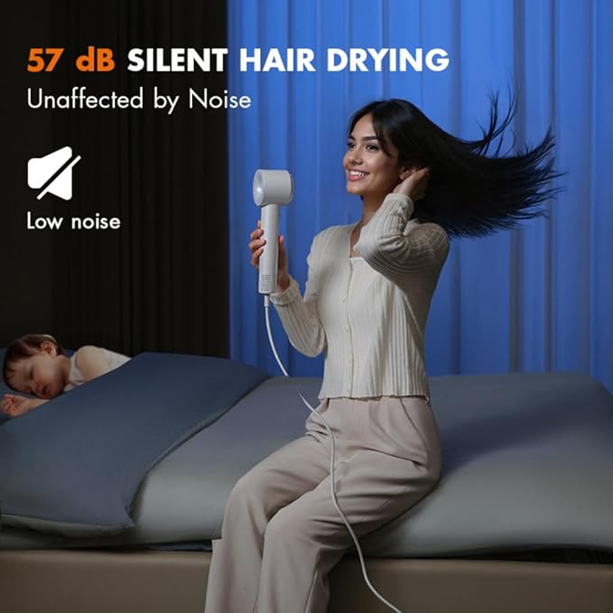 Hair Dryer, 130000 RPM Ionic High Speed Blow Dryer for Fast Drying with 680 Millions Negative Ions, Low Noise Lightweight Hairdryer with Magnetic Nozzle for Travel Salon Women Man
