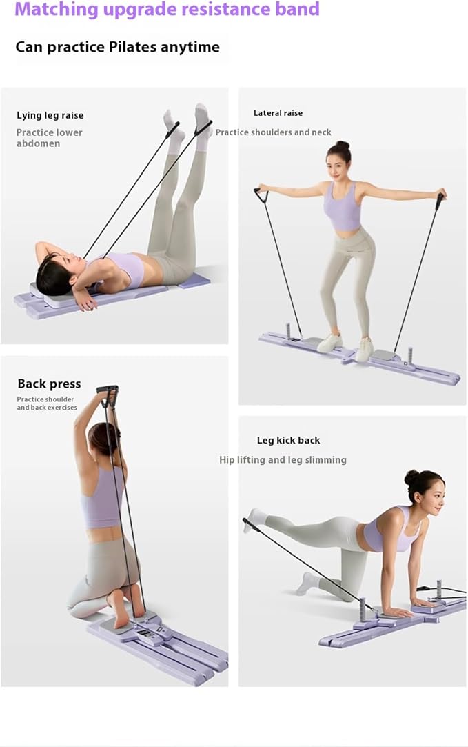 7-in-1 Mute Pilates Reformer Machine - Multifunctional Fitness Board with Resistance Bands, Push-Up Bar, Balance Board & Timer for Home Workouts, Core Training, Full Body Exercise