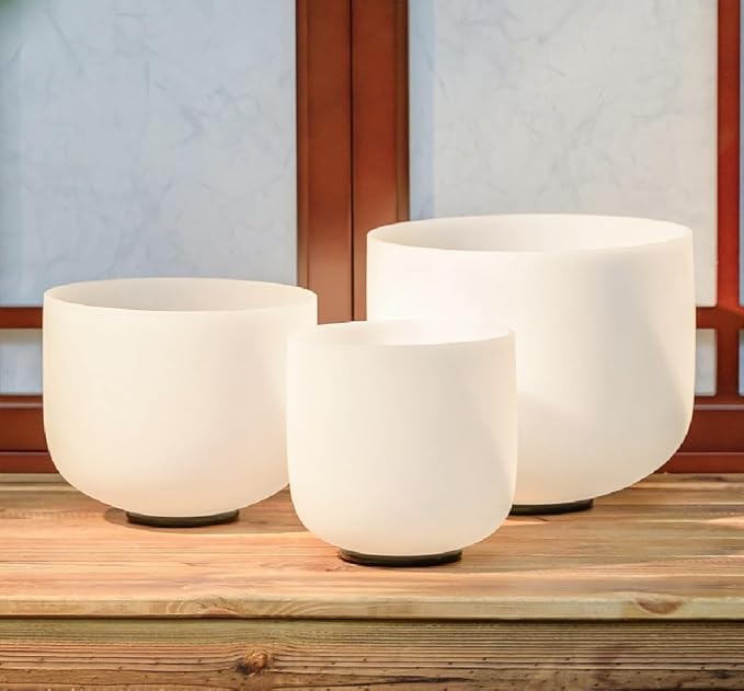 Hye-eun 3 Pcs 8"A 10"E 12"D Frosted Quartz Crystal Singing Bowls Set 432hz with Carry Bag Mallets & Rubber for Sound Healing Bath Keep Balance Therapy Meditation Yoga