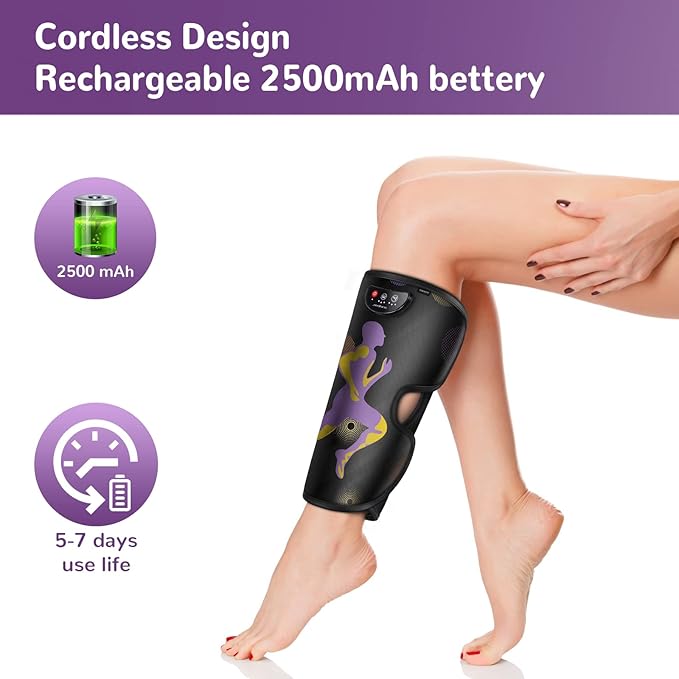 QUINEAR Rechargeable Leg Massager for Circulation and Pain Relief, Cordless Air Leg Compression System, Calf Massager Gift for Mom Dad Women Men (FSA or HSA Eligible)