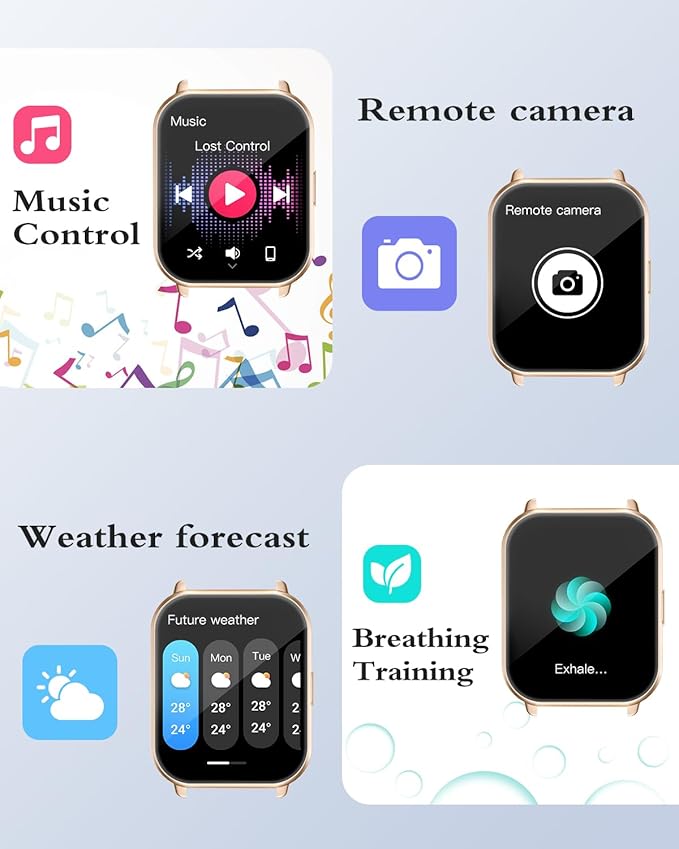 RUIMEN Smart Watches for Men Women (Answer/Make Calls, 2 Bands Included), 1.8" Smartwatch for iOS/Android Phones, Fitness Tracker Heart Rate/Sleep Monitor Digital Watch Waterproof Pink