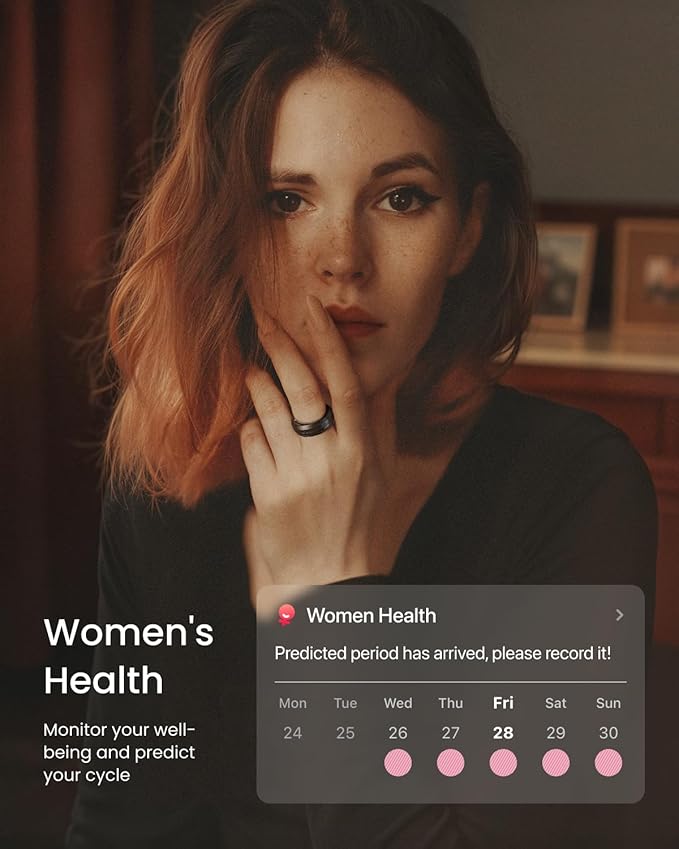RENPHO Lynx Smart Ring, Size First with Sizing Kit, 7-Day Battery Life, Titanium, Waterproof, Subscription-Free App (Black, Size 6)