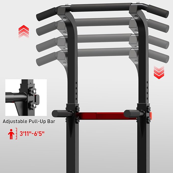Outdoor Basic Power Tower, Pull Up Bar and Dip Station for Home Gym, 1600LBS Weight Capacity, Adjustable Height, Heavy Duty Steel Frame for Calisthenics, Strength Training Fitness Equipment