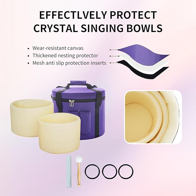 Hye-eun 3pcs 6"G 8"F 10"C Frosted Quartz Crystal Singing Bowl Set 432hz with Free Carry Bag Mallets & Rubber for Sound Healing Bath Keep Balance Therapy Meditation Yoga