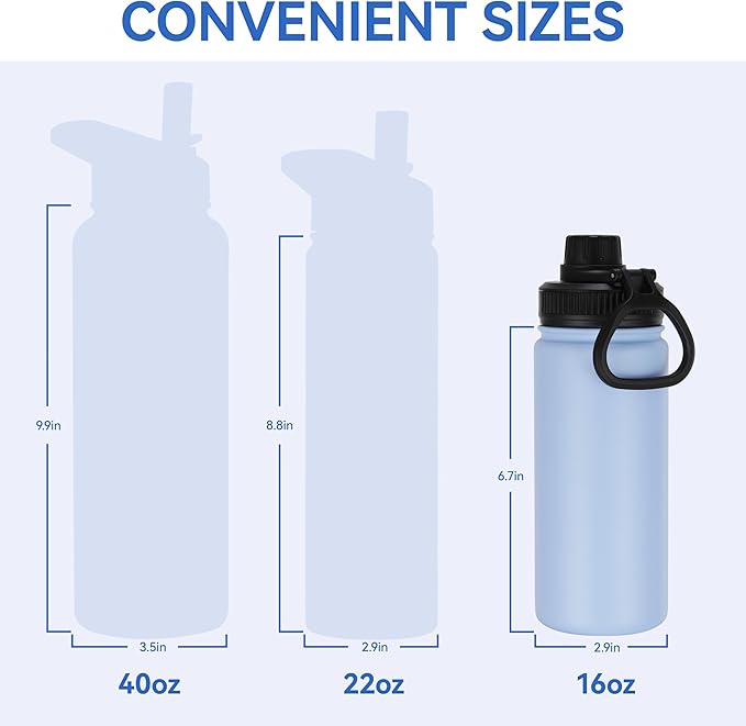 DOMICARE 16 oz Kids Water Bottle for School Stainless Steel Double Wall Vacuum Insulated Water Bottle with Straw lids & Spout Lid, Leakproof BPA Free (Light Blue,4)