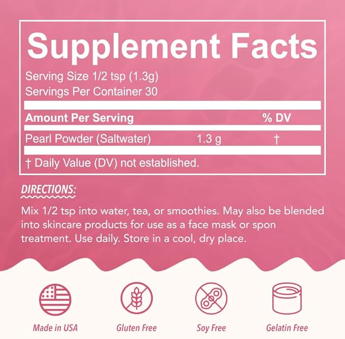 Akasha Superfoods Pearl Powder, Supports Collagen Production, Blend Into Drinks, Smoothies, or Skincare, Source of Calcium, Amino Acids, & Minerals, Gentle on Sensitive Skin, Gluten Free, 1.4 Oz