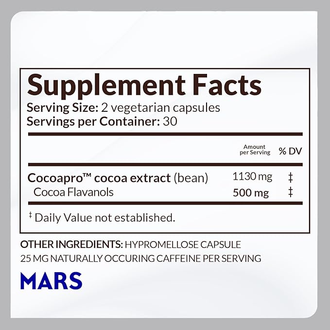 CocoaVia Heart & Brain Supplement, 30 Day, Cocoa Flavanol Extract, Memory & Circulation Booster, Nitric Oxide, Boost Oxygen & Energy, Plant Based, Gluten Free, Vegan, 60 Capsules