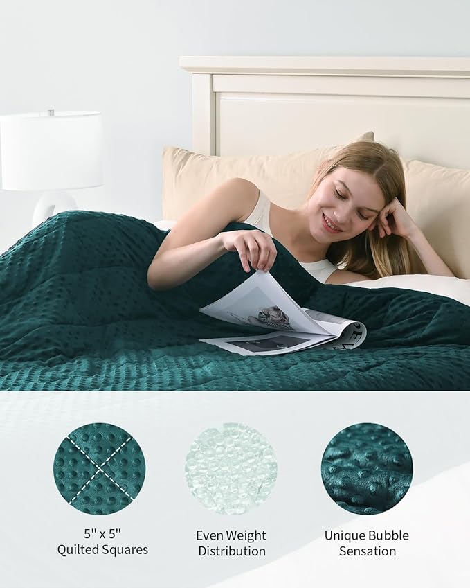 Mr. Sandman Weighted Blanket for Adults Queen Size 15 lbs, Soft Cooling Heavy Minky Blanket for Sleep, Washable Throw Blanket with Glass Beads, 60 x 80 Inches, Dark Green