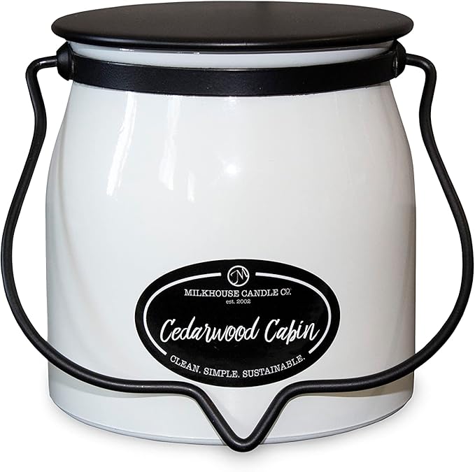 Milkhouse Candle Company - Cedarwood Cabin - Creamery Collection - 16oz Double Cotton Wick Soy Candles with Beeswax - Long Burn Time, Made in The USA - Non Toxic, Premium Scented Candles