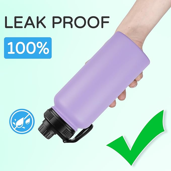 DOMICARE 40 oz Insulated Water Bottle Bulk, Vacuum Insulated Stainless Steel Sports Water Bottle with Straw Lid & Spout Lid, Leakproof, Reusable - Travel, Camping, Bike, Purple (4 Pack)