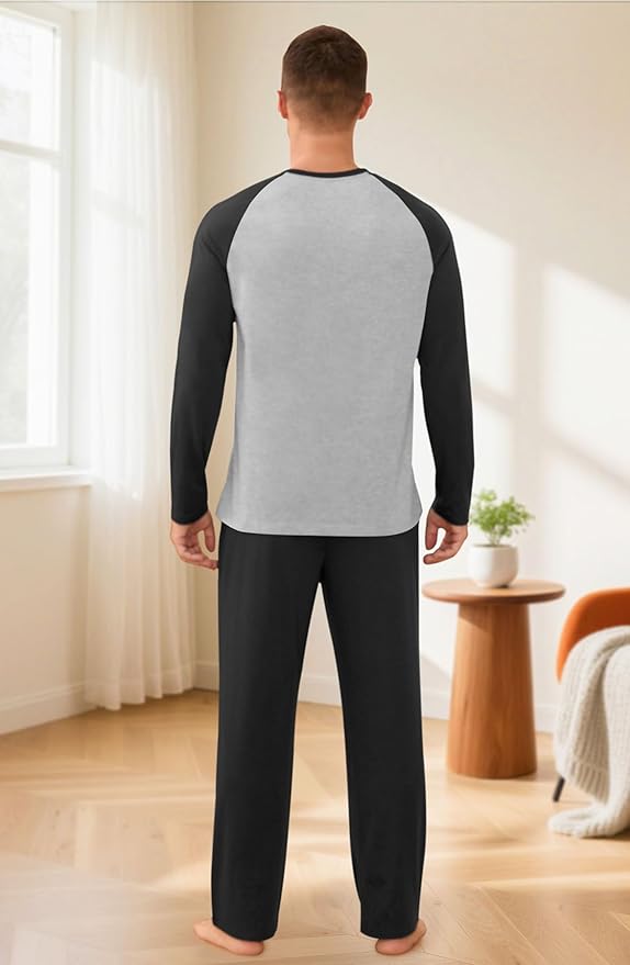 NITAGUT Men's Pajama Set Long Sleeve Sleepwear 2 Piece Loungewear with Pockets Soft Comfy Nightwear