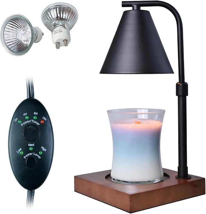 SOKCVSEA Candle Warmer Lamp - Candle Lamp Warmer with Timer Height Adjustable, Birthday Gifts for Women Mom, House Warming Gifts New Home Decor, Wax Melt Candle Warmer with 2 Bulbs 5-Black