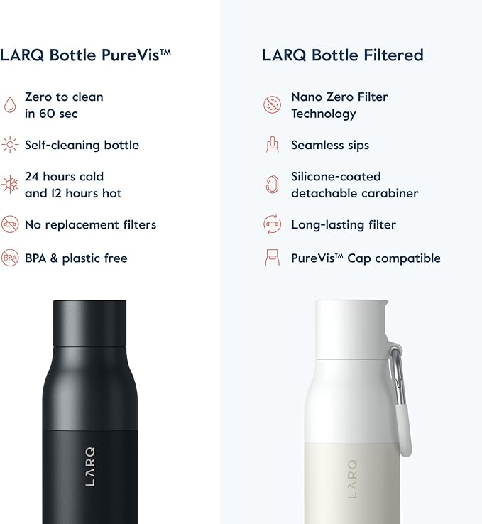 LARQ Bottle PureVis 25 oz - Self-Cleaning and Insulated Stainless Steel Water Bottle with UV Water Purifier and Award-winning Design | Reusable & Travel Friendly, Obsidian Black