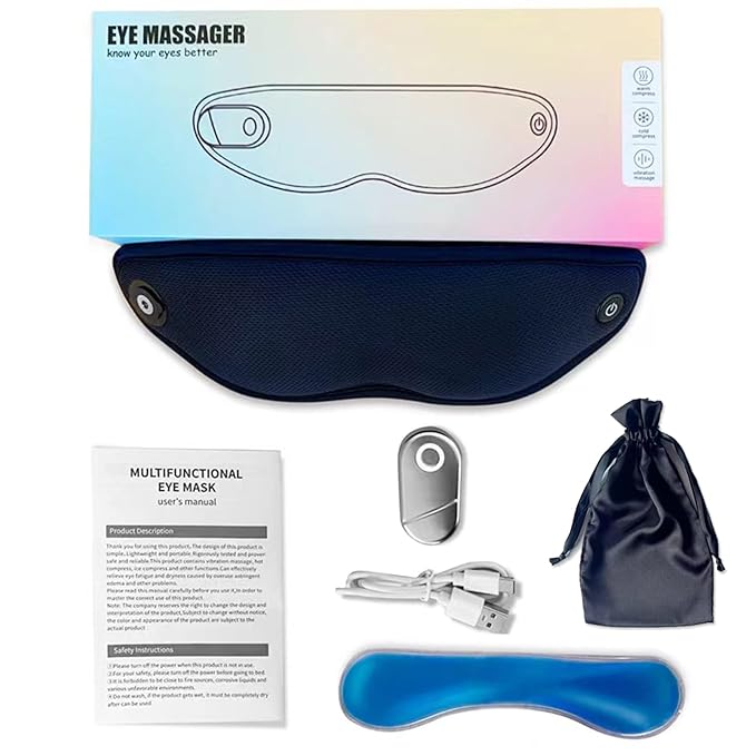Heated Eye Mask with Vibration Massager, Cordless Rechargeable for Dry Eyes, Black