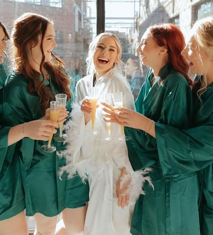 Samring Women's Bride Bridesmaids Robe Short Satin Kimono Robes for Wedding & Bridal Party Silk Bathrobes for Women